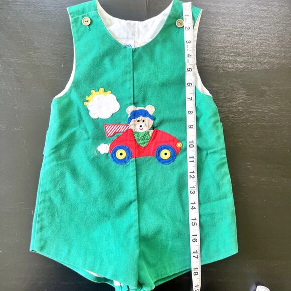 Rare Vintage Carter's Romper Shortalls Size 3t Green Teddy Bear Race Car Outfit - Picture 6 of 7